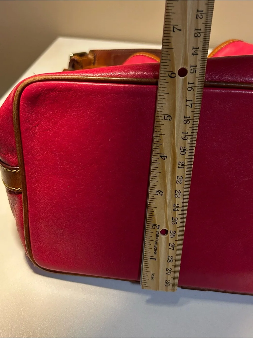 Dooney & Bourke Leather Drawstring Bucket Bag with Pouch in Fuschia Pink